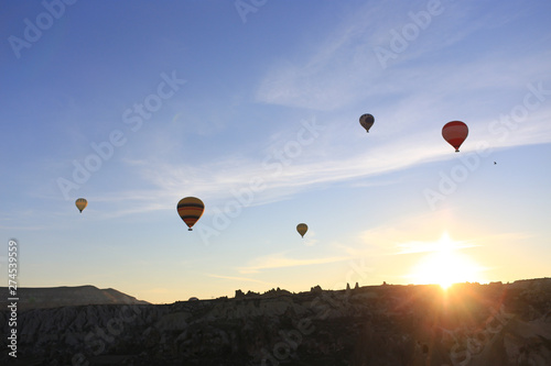 fly with balloon for see the topview and sunset with blue sky
