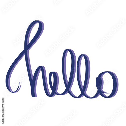 Blue Violet Hello handwritten phrase. Vector illustration text purple graphic design element white background. Trendy calligraphy poster for sticker, print, t shirt, banner, invitation card, business