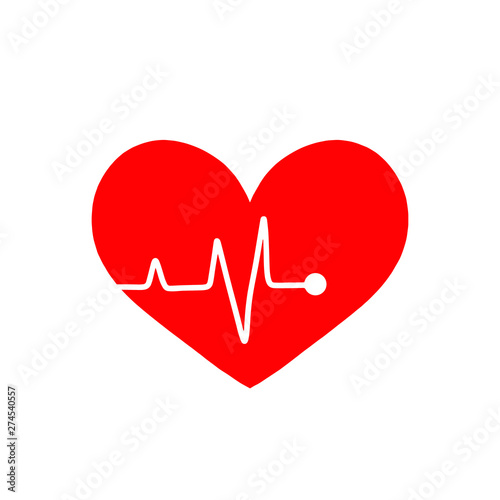 Red heart beat monitor pulse line art icon. Flat style Vector illustration Healthy life design for medical website app. Breathing alive sign love. Medic blood pressure cardiogram ECG logo health EKG. 