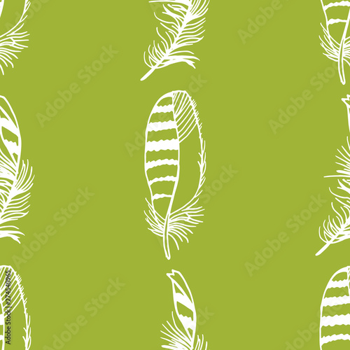 Obraz na plátně Mockingjay feather seamless pattern hand drawn sketch