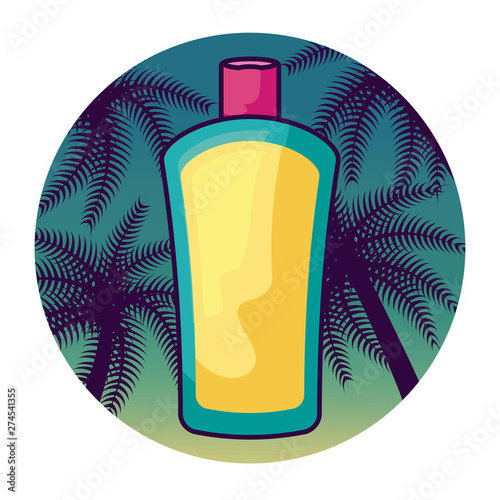 solar blocker bottle with tropical palm in frame