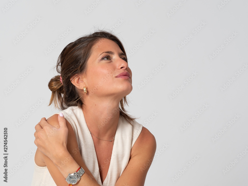 Blonde girl, poses in studio with white background. Blonde girl, poses in studio with white background.