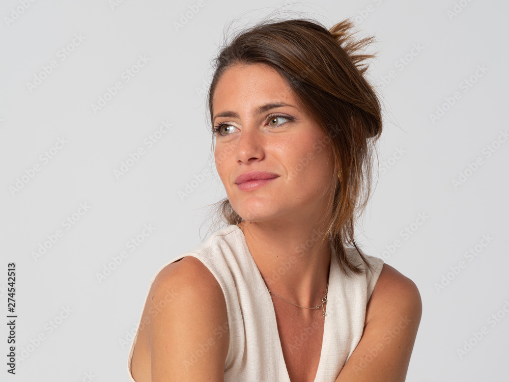 Blonde girl, poses in studio with white background. Blonde girl, poses in studio with white background.