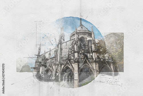 Photography Partially completed sketch of domed building