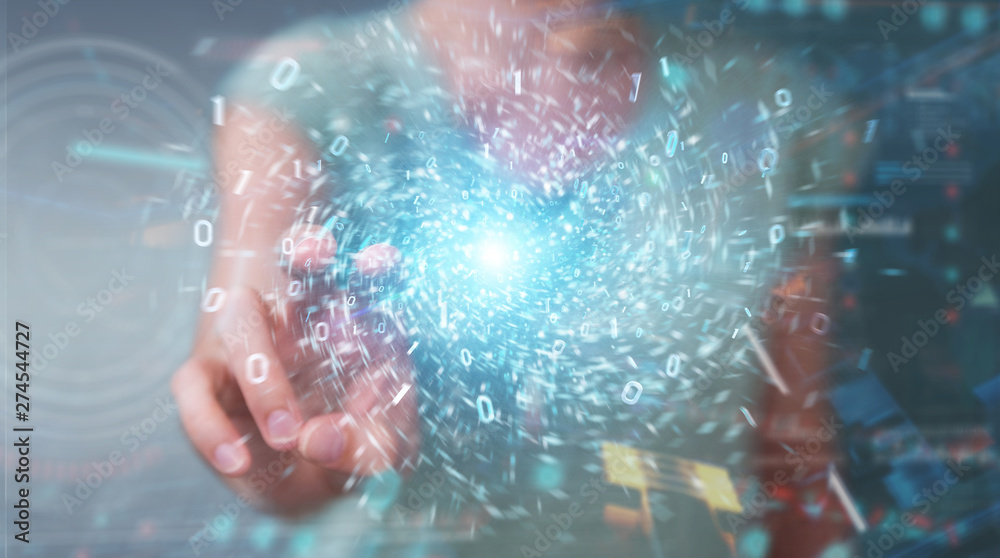 Woman creating new futuristic energy power source 3D rendering