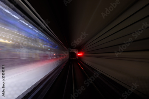 colorful light in Tunnel of the subway blur motion view