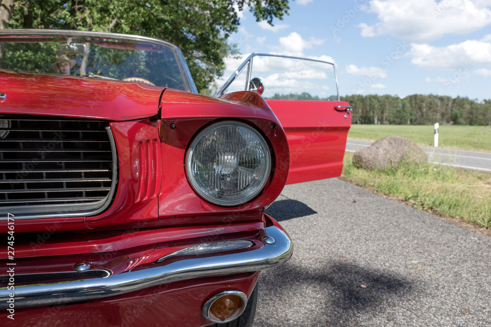 Fototapeta premium Detail view of the headlight. Retro car. Front light