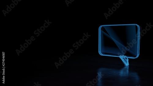 3d glowing wireframe symbol of symbol of rectangular chat bubble isolated on black background