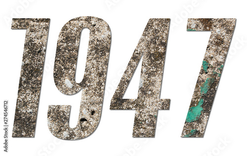 Year 1947 with old concrete wall on white background