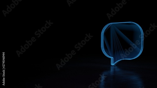 Schilderij op canvas 3d glowing wireframe symbol of symbol of  rounded chat bubble isolated on black