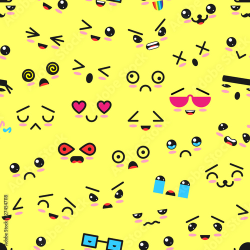 Kawaii emoticon vector cartoon emotion character with face expression illustration emotional set of japanese emoji with different emotive feelings isolated on background