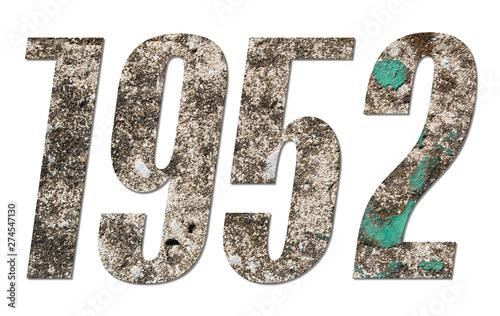 Year 1952 with old concrete wall on white background