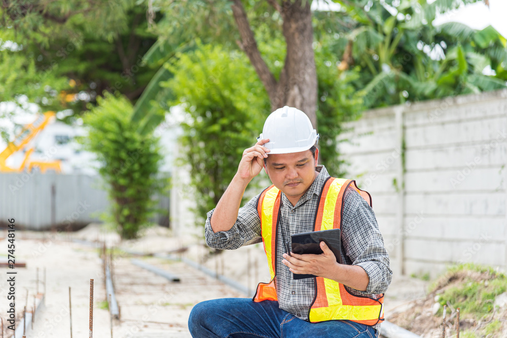 Man construction engineer at construction site Man construction engineer at construction site