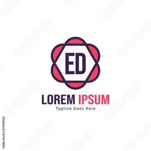 Initial ED logo template with modern frame. Minimalist ED letter logo vector illustration