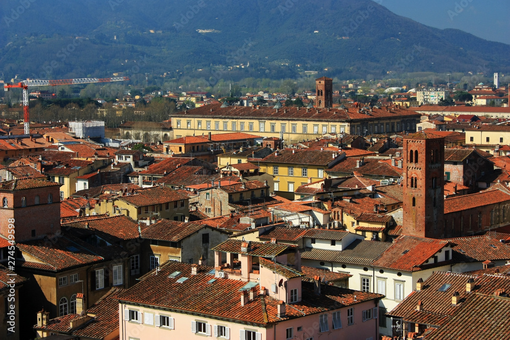 Panorama of the ancient city of Lucca, Italy