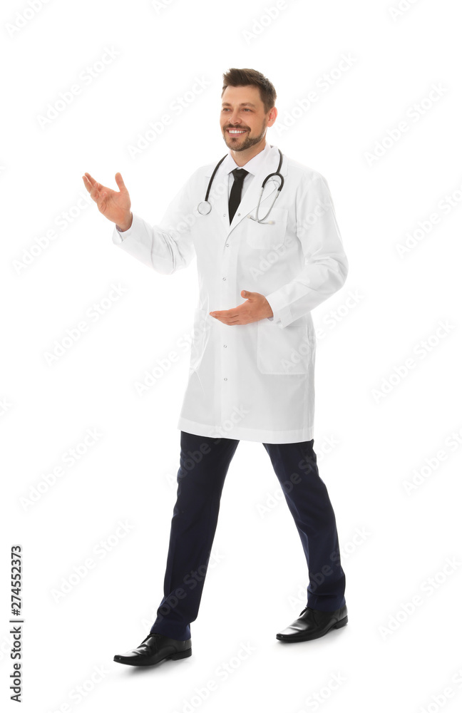 Full length portrait of male doctor isolated on white. Medical staff Full length portrait of male doctor isolated on white. Medical staff