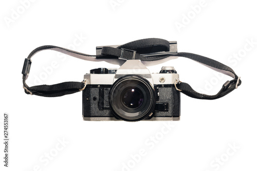 Isolated old vintage film camera on white background