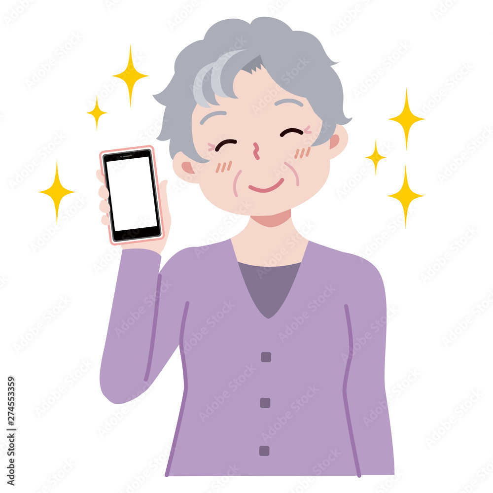 おばあちゃん スマホ 笑顔 イラスト Stock Vector Adobe Stock