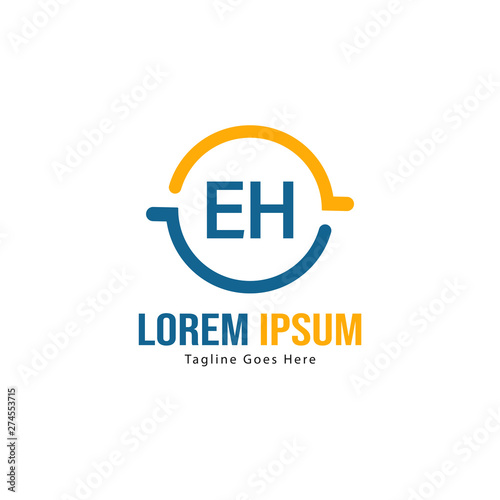 Initial EH logo template with modern frame. Minimalist EH letter logo vector illustration