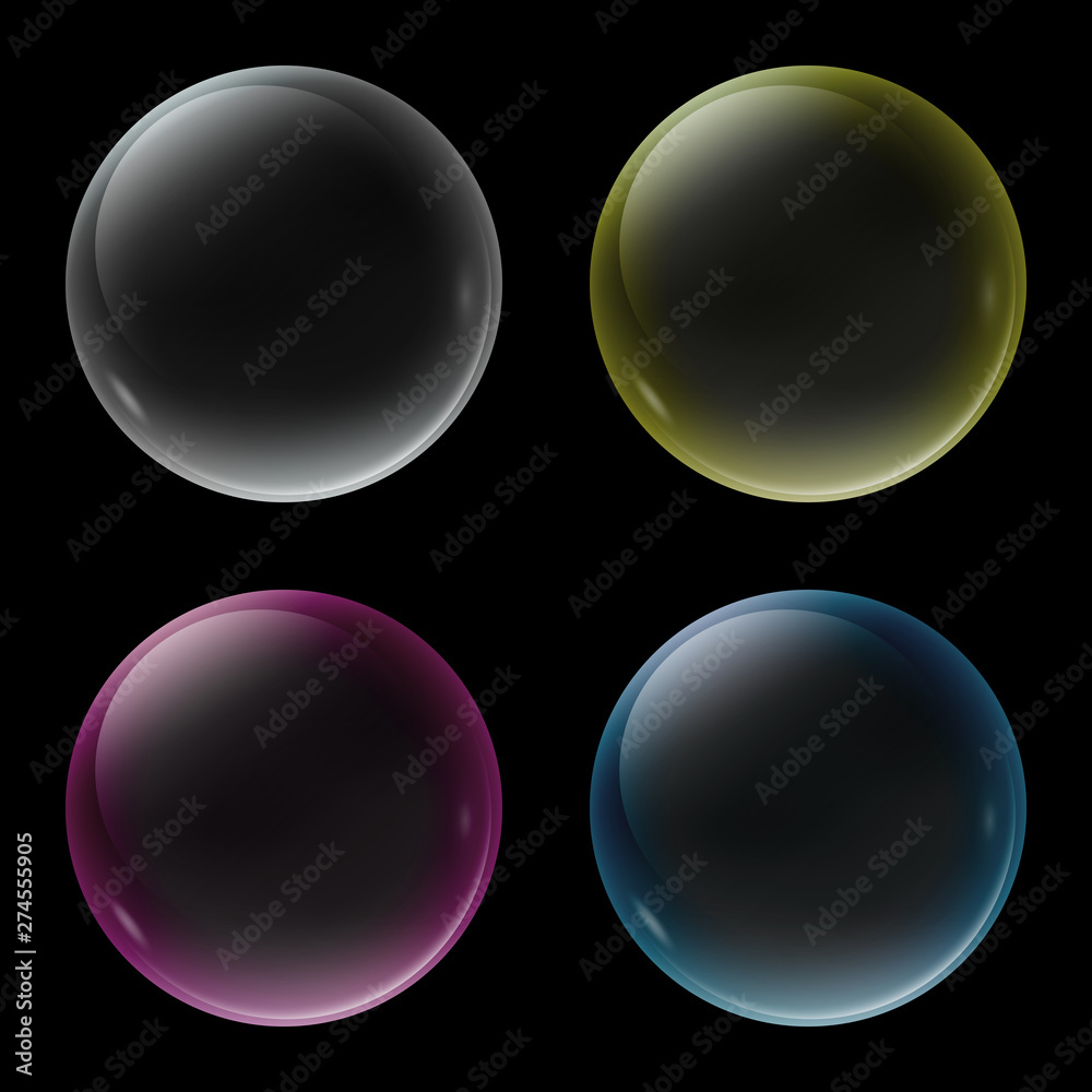 Bubble set in 4 color, on black background.