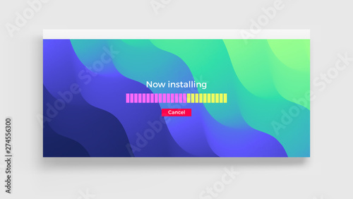 Loading process screen. Installing app or software. Progress loading bar. Abstract background with color gradients. 3d vector Illustration.
