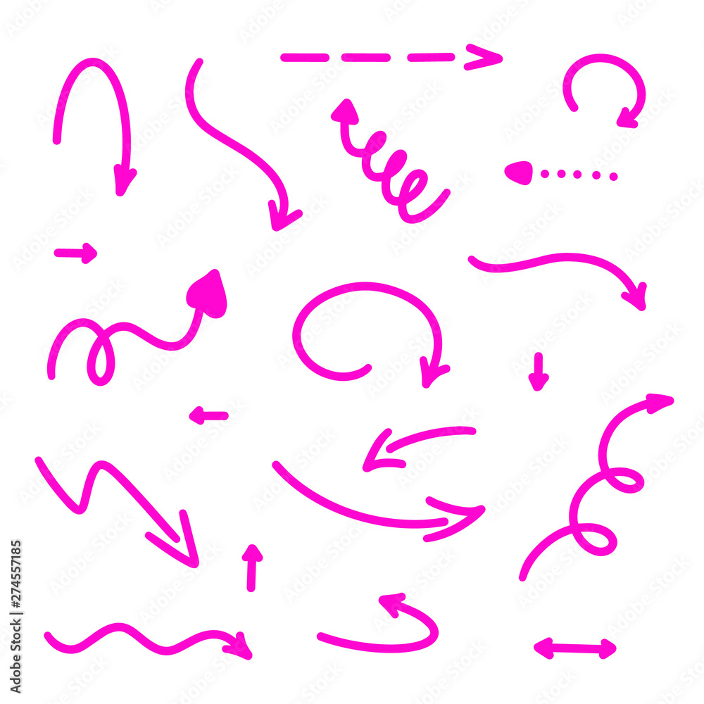 Abstract Pink Arrows set. Doodle handmade marker style. Sketch collection illustration for note, business plan, graphic presentation, prints, textiles, wrapping, wallpaper, website. Vector. Abstract Pink Arrows set. Doodle handmade marker style. Sketch collection illustration for note, business plan, graphic presentation, prints, textiles, wrapping, wallpaper, website. Vector.