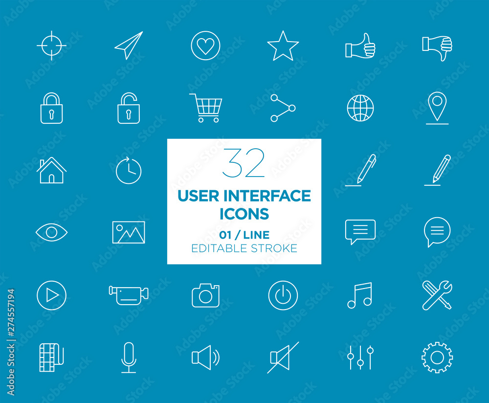 Set of User interface white icons in line Set of User interface white icons in line