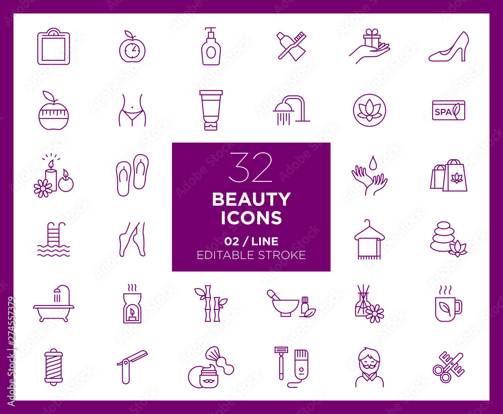 Set of Beauty icons in line	