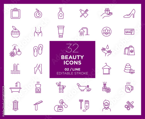 Set of Beauty icons in line	