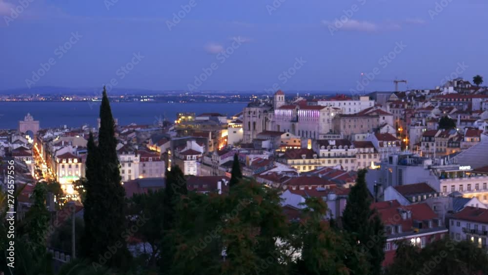 Cityscape night timelapse overlooking Baixa downtown area, Lisbon, Portugal Cityscape night timelapse overlooking Baixa downtown area, Lisbon, Portugal