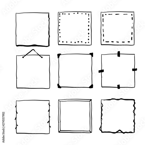handdrawn square doodle frame collection vector