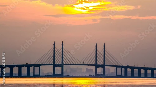 4K Time Lapse view of sunrise from Penang Bridge of George Town