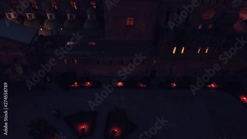 drone descending over cassaro Alto towards Palermo Cathedral with beautiful night lights, Sicily, Italy. Built in arab-norman style, it is a UNESCO World Heritage Site photo