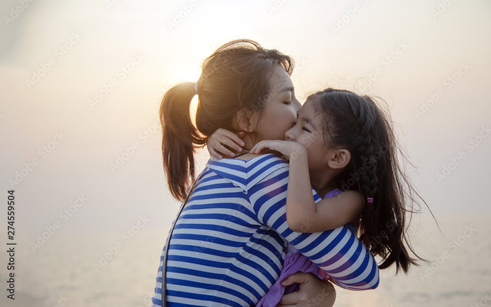 good feel of love hug mother and kids sunset good feel of love hug mother and kids sunset