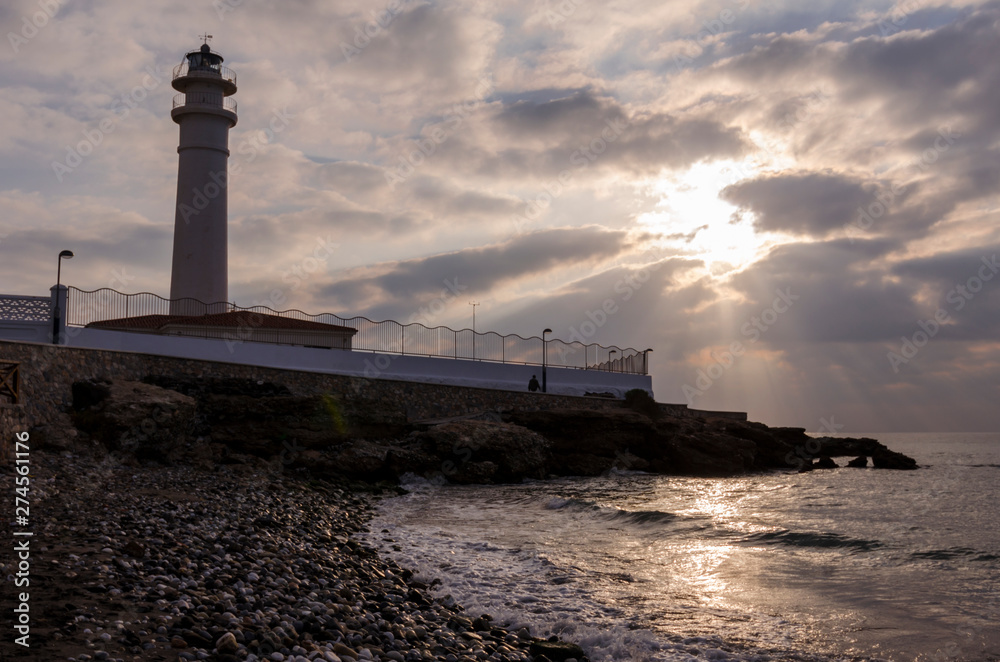 Torrox lighthouse, in the heart of the Costa del Sol (Malaga) Spain