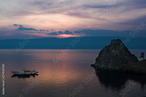 Shamanka Rock near Khuzhir, Olkhon island, Baikal Lake, Russia