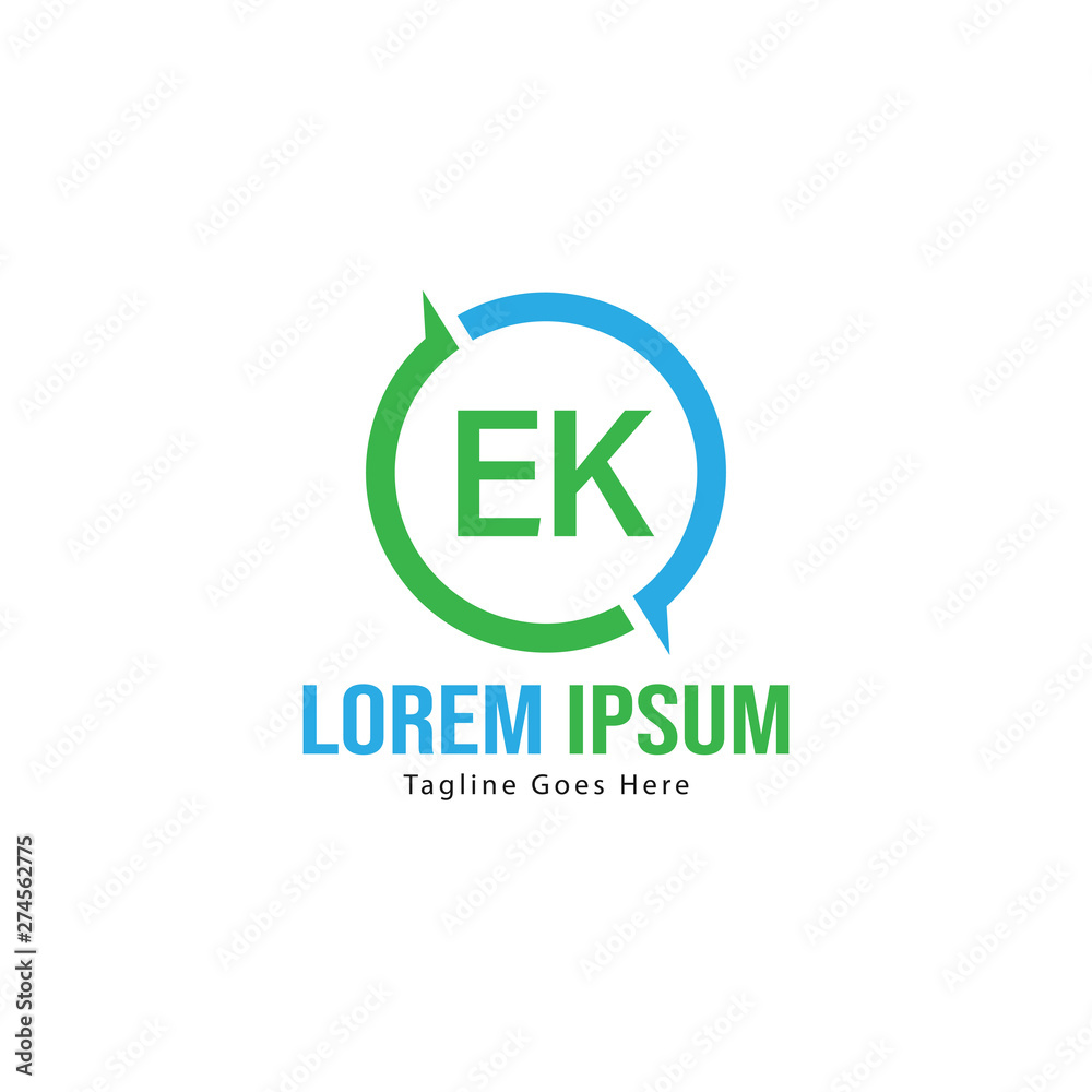Initial EK logo template with modern frame. Minimalist EK letter logo vector illustration Initial EK logo template with modern frame. Minimalist EK letter logo vector illustration