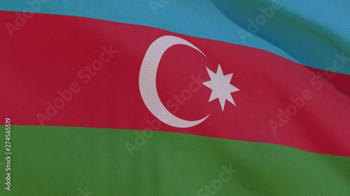 This stock motion graphics video shows a beautiful animation of the national flag of Republic of Azerbaijan with highly detailed fabric texture, waving in slow motion. 4K seamless loop. (ID: 274565519)