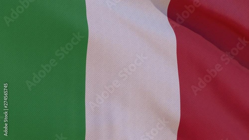 This stock motion graphics video shows a beautiful animation of the national flag of Italian Republic with highly detailed fabric texture, waving in slow motion. 4K seamless loop. (ID: 274565745)