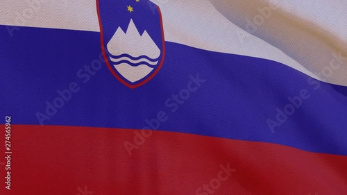 This stock motion graphics video shows a beautiful animation of the national flag of Republic of Slovenia with highly detailed fabric texture, waving in slow motion. 4K seamless loop. (ID: 274565962)