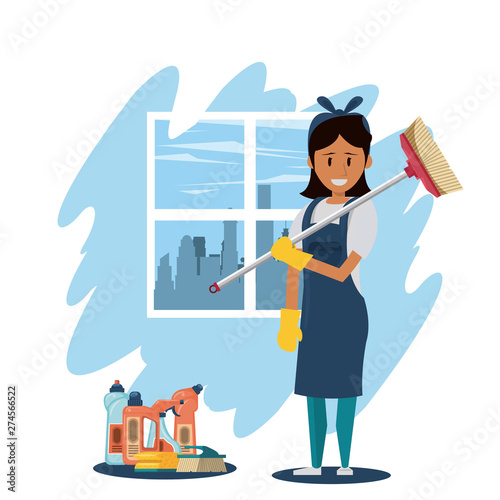 Cleaner with cleaning products housekeeping service
