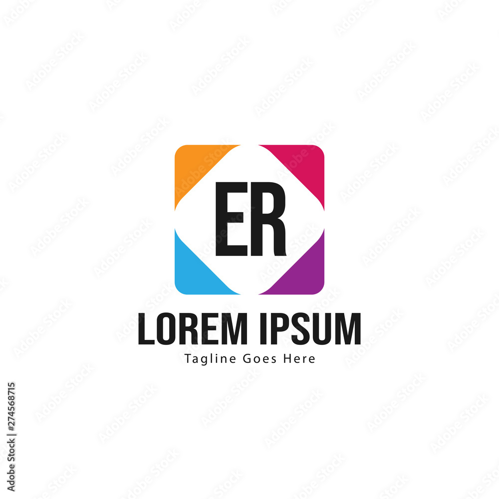 Initial ER logo template with modern frame. Minimalist ER letter logo vector illustration