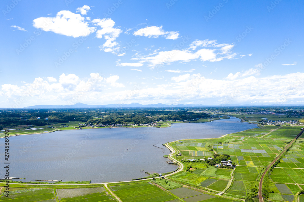 茨城県の北浦と鹿島臨海鉄道大洗鹿島線を俯瞰撮影
