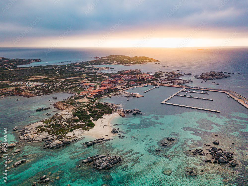 Fototapeta premium Sunset by drone from Cavallo Island, Corsica