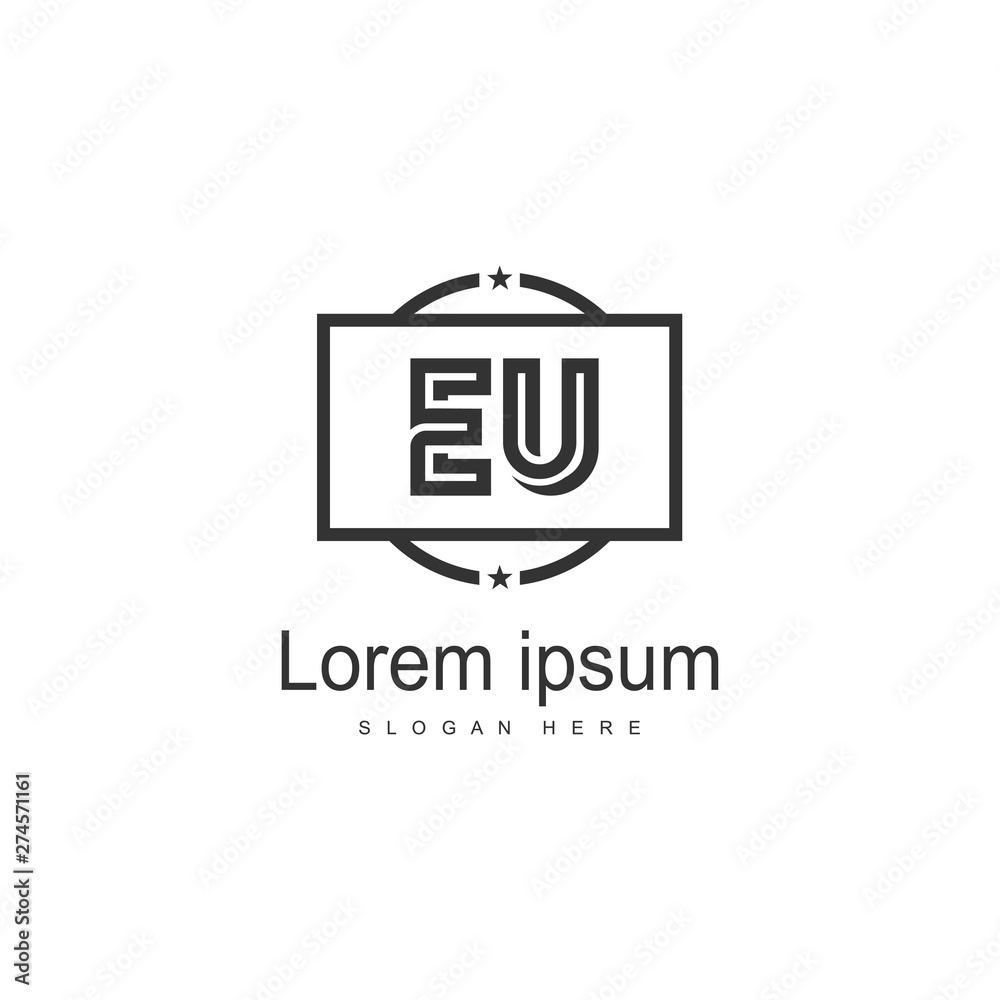 Initial EU logo template with modern frame. Minimalist EU letter logo vector illustration