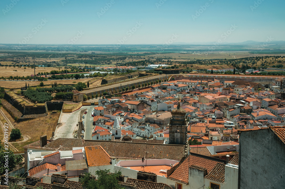House rooftops and old city wall seen from the Castle of Elvas