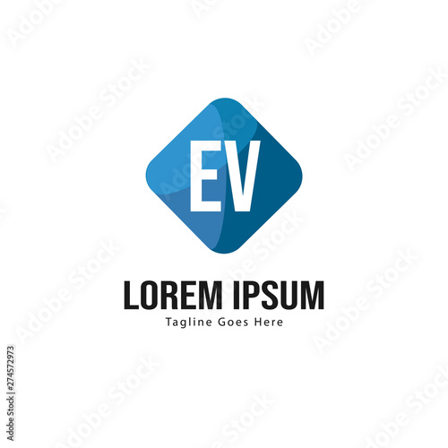 Initial EV logo template with modern frame. Minimalist EV letter logo vector illustration