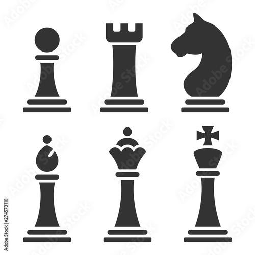 Set of black chess pieces icons in flat style on the white background. Vector illustration