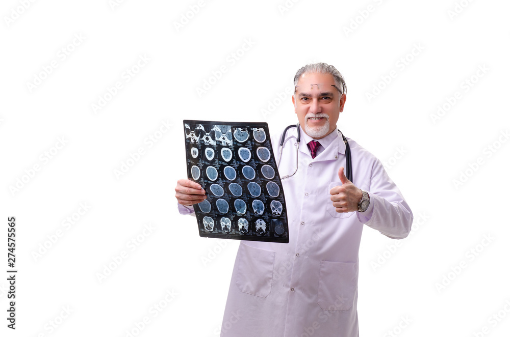 Old male doctor isolated on white Old male doctor isolated on white