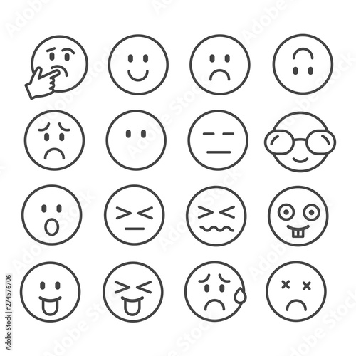 Set of simple emoticon outline icon in cartoon isolated on white background
